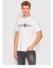 T-shirt - koszulka męska T-Shirt Logo Print 52T00631 Biały Regular Fit - modivo.pl Trussardi
