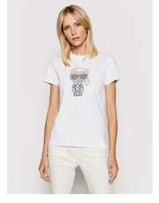 Bluzka T-Shirt Ikonik Rhinestone Karl 210W1726 Biały Regular Fit - modivo.pl Karl Lagerfeld