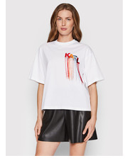 Bluzka T-Shirt Fringe Logo 221W1707 Biały Relaxed Fit - modivo.pl Karl Lagerfeld