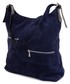 Torebka skórzana VERA BAGS Skórzana torebka na ramię, zamsz naturalny VP 020117 Dark Blue